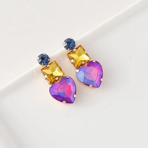Cute blue yellow and‎ pink heart shaped rhinestone earrings